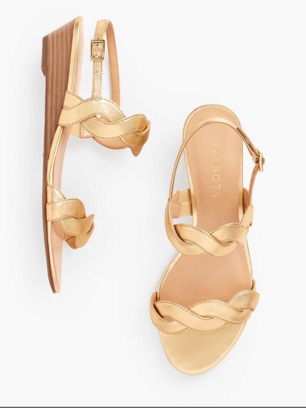 Talbots Metallic Gold Braided Slingback Sandals